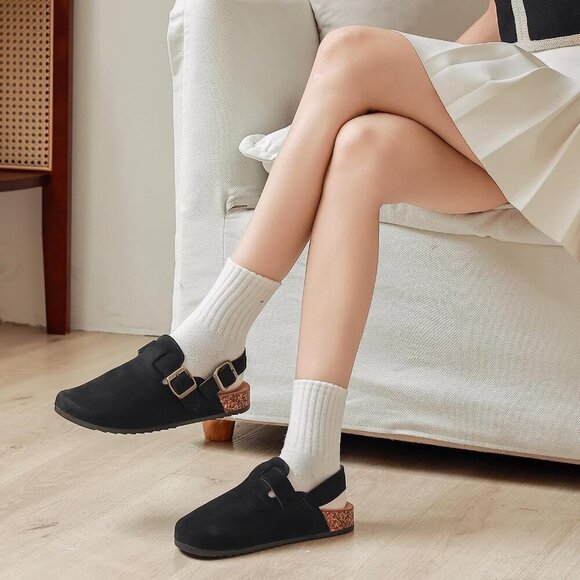 Men's Suede Clogs Cork Footbed Slip On Adjustable Back Strap Women - Picture 5 of 8